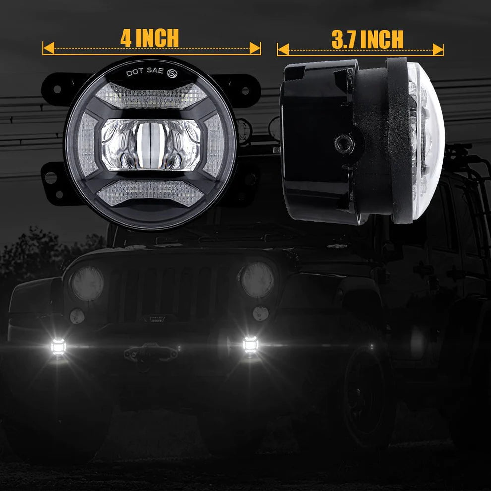 FOG Lights 'KONG' 4" LED with DRL for Wrangler JK JKU JL Gladiator (pair)