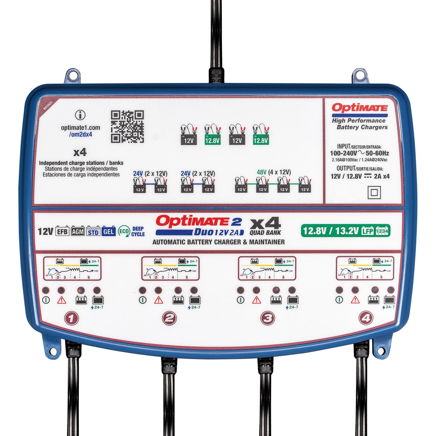 OPTIMATE 2 Duo - x4 QUAD Bank (Lithium / Standard) Car / Kart Battery Charger TM574