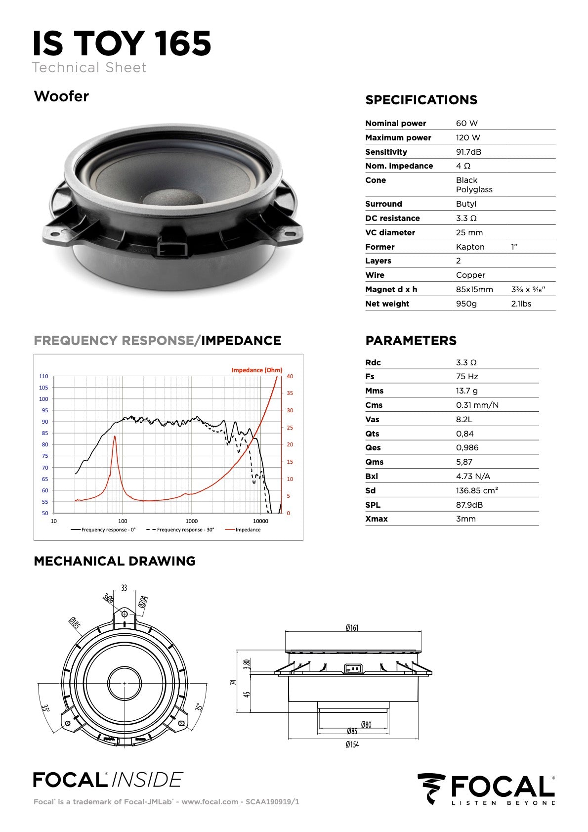 Focal IS TOY 165 2-Way Component Speaker Upgrade Kit for Hilux (with Factory Tweeters)
