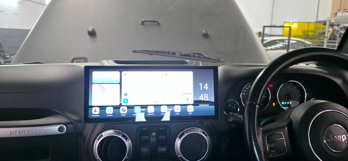 NEW 12.3″ PREMIUM Apple Car Play Upgrade for Jeep Wrangler JK/JKU 2008-2018 (INSTALLED with REVERSE CAM) with Android Auto