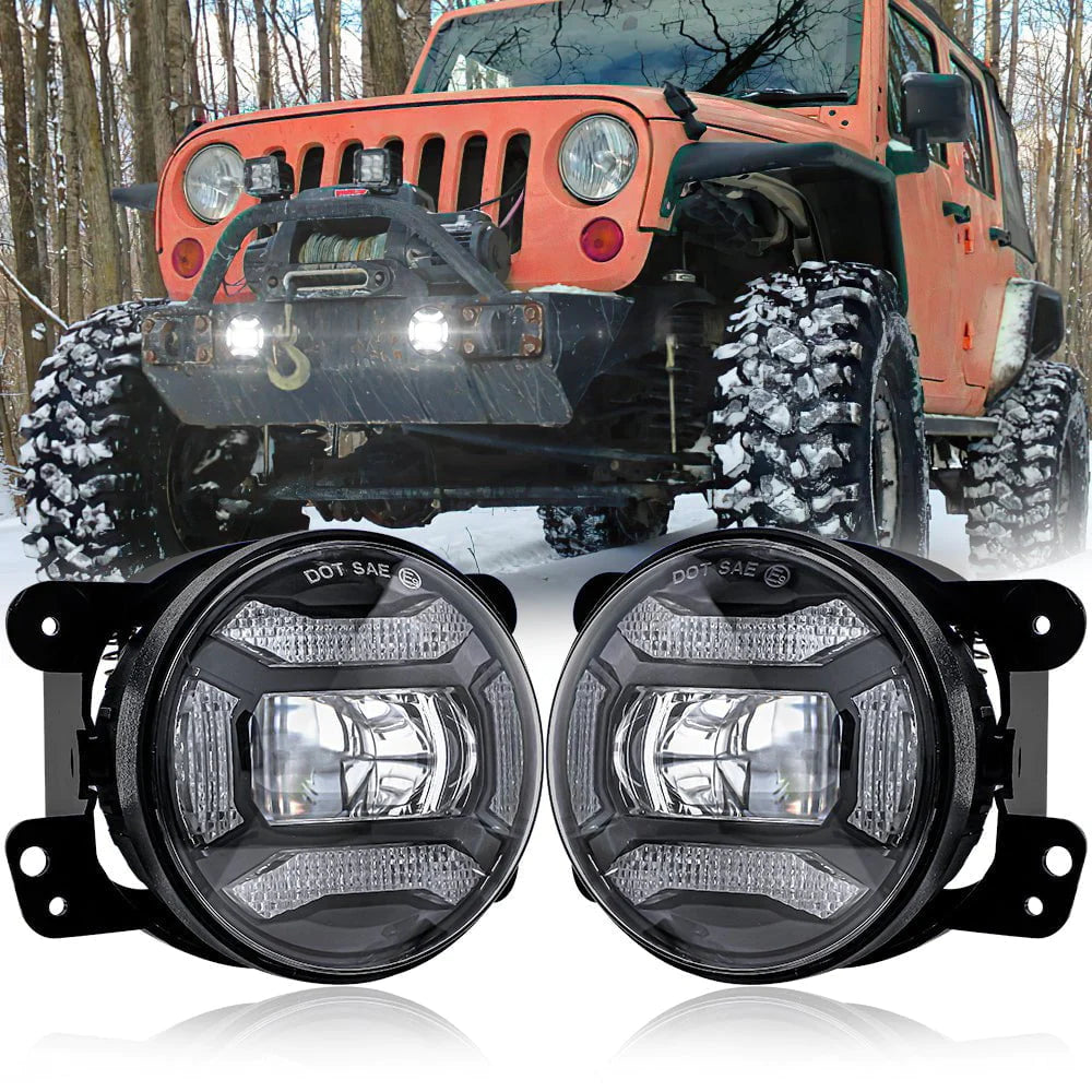 FOG Lights 'KONG' 4" LED with DRL for Wrangler JK JKU JL Gladiator (pair)