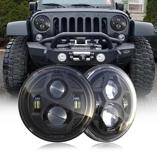 Headlights 'BLACKED OUT' Avenger LED for Wrangler JK JKU TJ (pair)