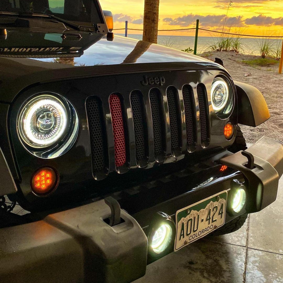 LED Headlights 'Dragons Eye' with DRL for Wrangler JK JKU TJ (pair) A+ 'OSRAM' LED