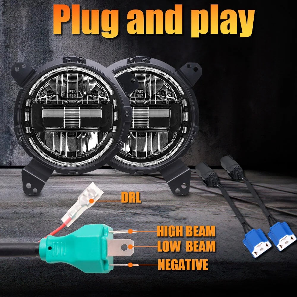 LED Headlights 'KONG' for Wrangler JL with DRL (pair with JL Adaptors) A+ 'Philips' LED