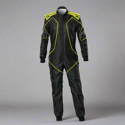 OMP KS-3X 'ART2' Kart Suit BLACK / FLURO YELLOW - Youth to Adult (Sizes 42-62)