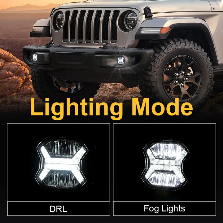 FOG Lights 'Wind Tunnel' 4" LED WITH DRL for Wrangler JK JKU JL Gladiator (pair)