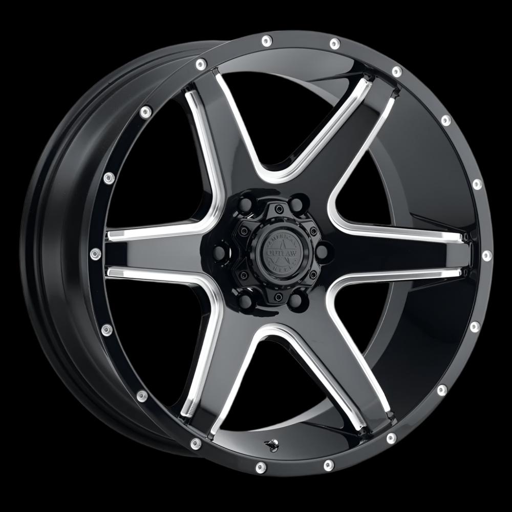 AMERICAN OUTLAW 'Six Shooter' 17" - Gloss Black Milled Rims (set of 5 Jeep 5x127)