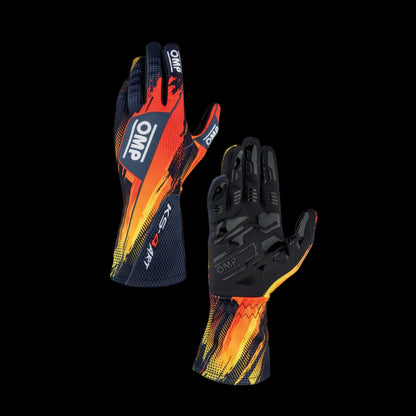 OMP KS-4 'ART' Kart Gloves - BLACK / ORANGE (Kids to Adult Sizes 5XS-XL)