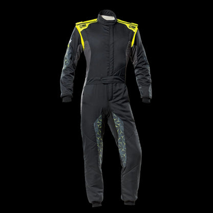 OMP TECNICA Hybrid Circuit Race Suit - Black/Fluro Yellow (Sizes 44-64) FIA 8856-2018