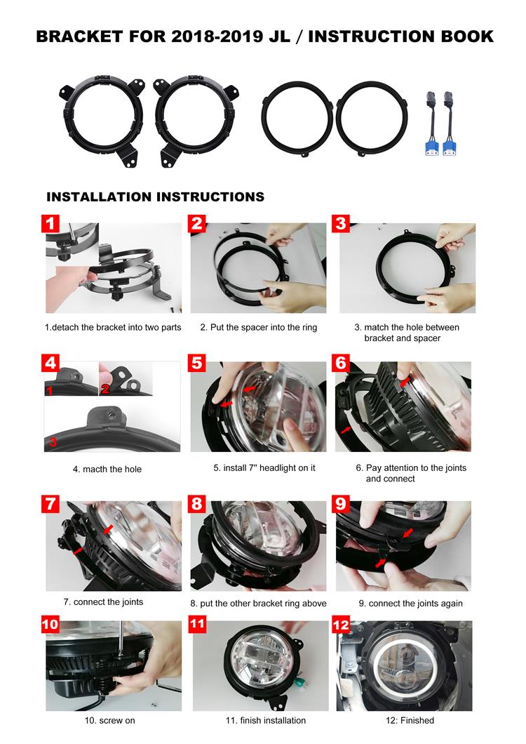 LED Headlights 'Dragons Eye'' for Wrangler JL with DRL (pair with JL Adaptors) A+ 'OSRAM' LED