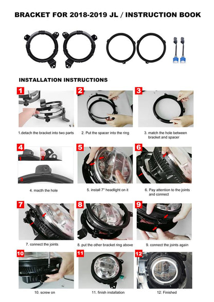 LED Headlights 'Dragons Eye'' for Wrangler JL with DRL (pair with JL Adaptors) A+ 'OSRAM' LED