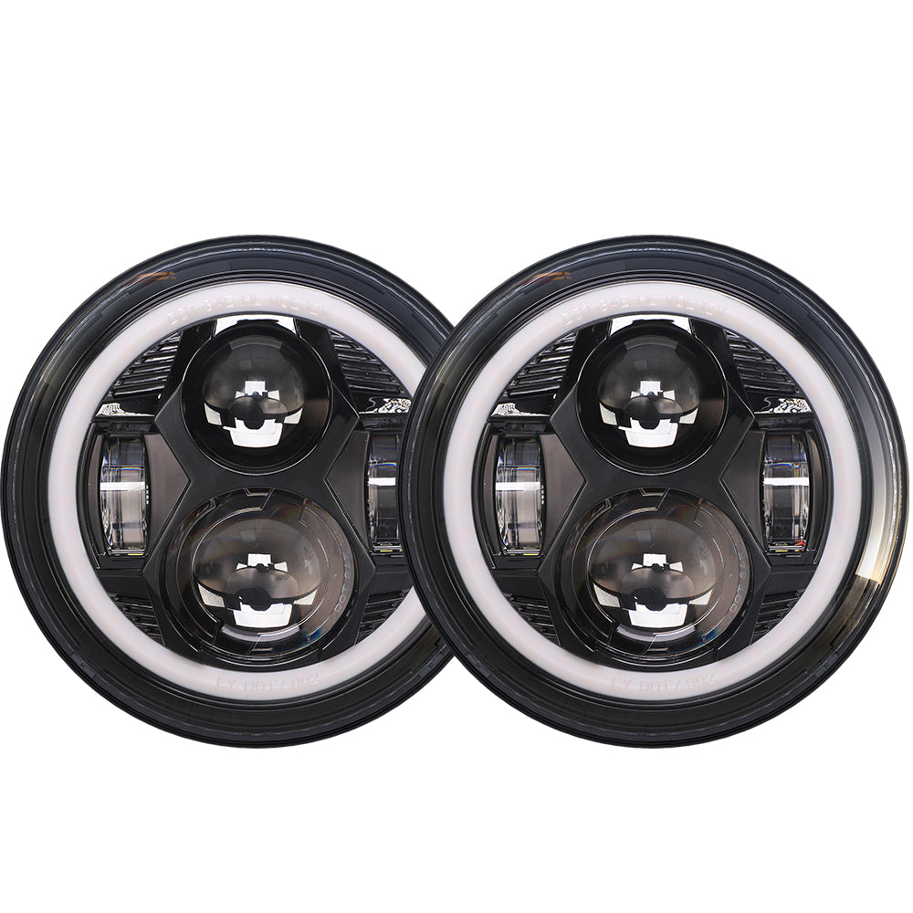 Headlights Black Avenger LED DRL Halo for Wrangler JK JKU TJ (pair)