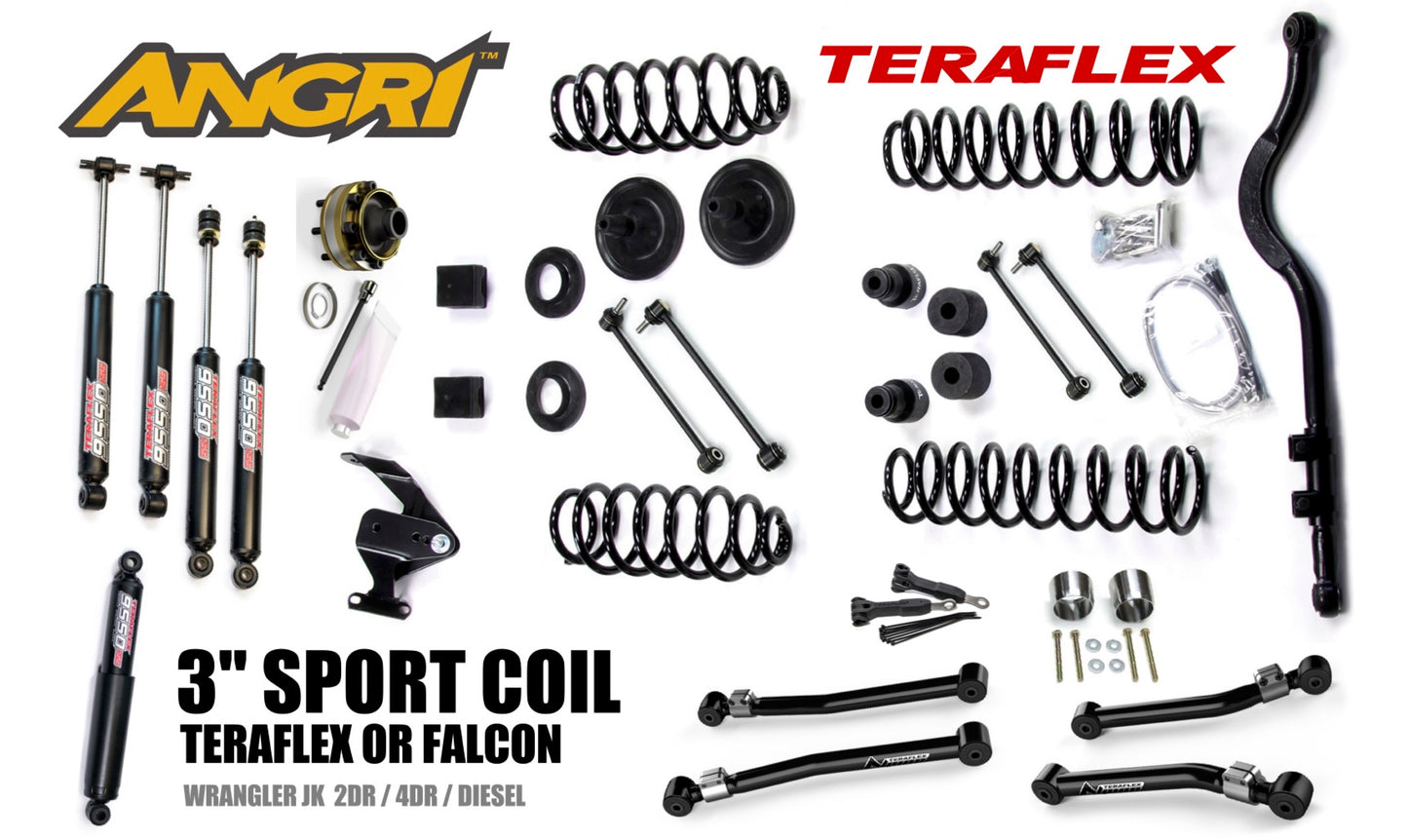 FULLY FITTED: 3" Teraflex COIL System with Shocks, Arms, Track Bar, CV, Stabiliser for Wrangler JK / JKU