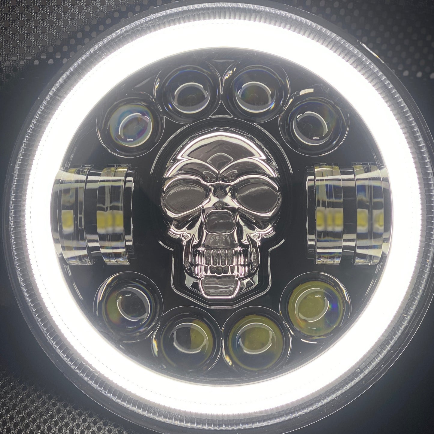 Headlights COLOURED SKULL LED DRL Halo for Wrangler JK / JKU / TJ (pair)