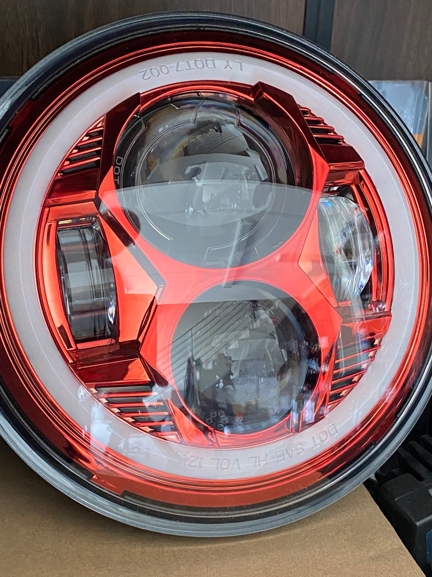 Headlights 'RED Avenger' LED DRL Halo for Wrangler JK JKU TJ (pair)