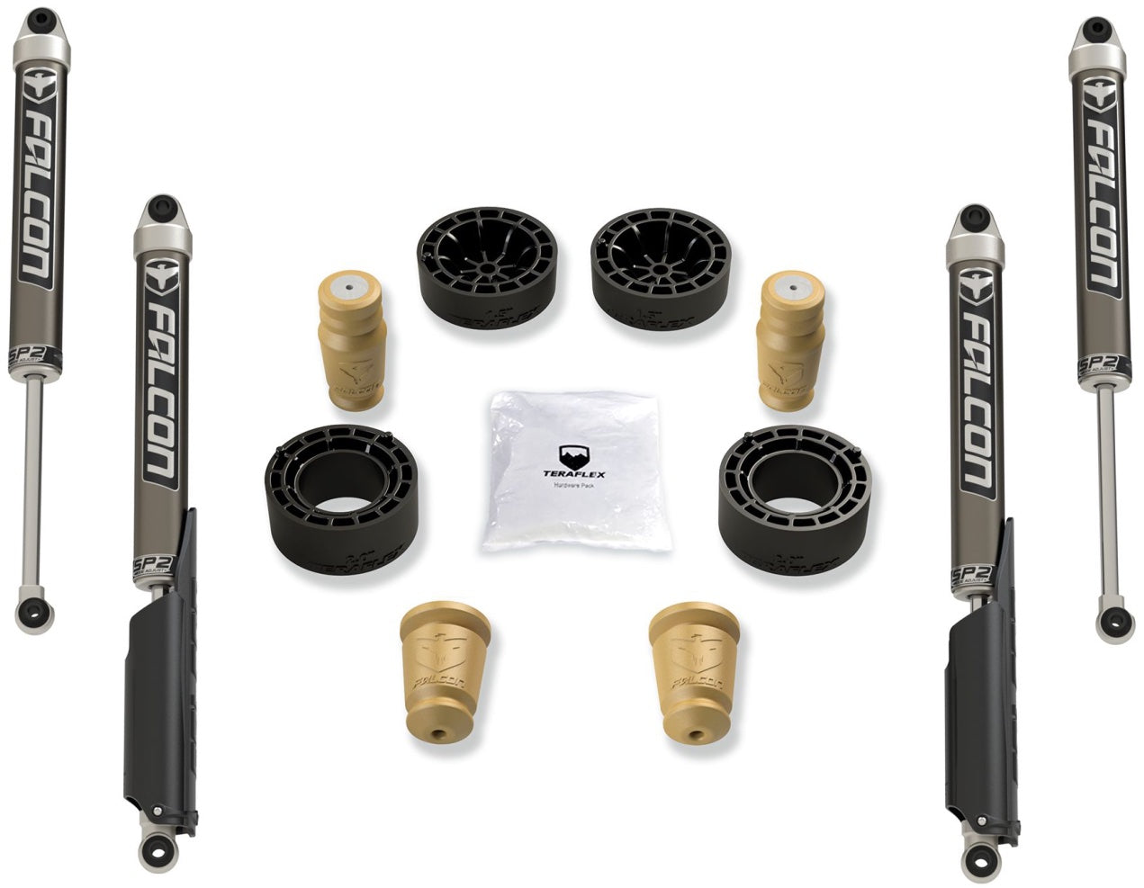 FULLY FITTED: Teraflex 1.5" Sport ST1 Spacer Lift System with FALCON SP2 Shocks for Wrangler 4dr JLU or 2dr JL