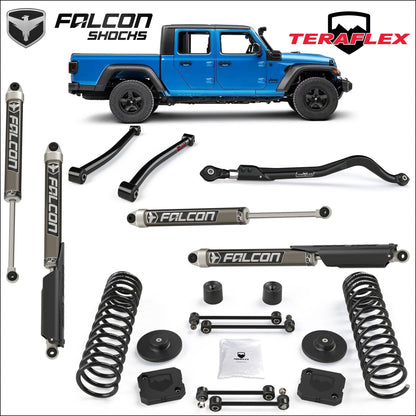 JT GLADIATOR SUPERKIT: Teraflex 2.5" Performance Coil / Spacer Lift, FALCON SP2 2.1 Shocks, Arms, HD Track Bar