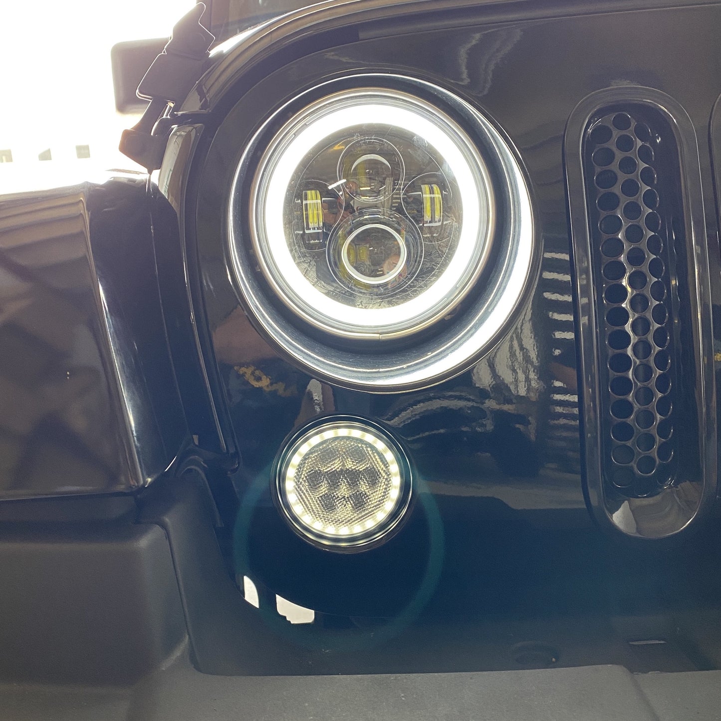 Headlights Black Avenger LED DRL Halo for Wrangler JK JKU TJ (pair)