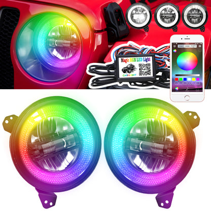 Headlights "9" RGB 'DIAMOND' for Wrangler JL / JLU with DRL (App Controlled) A+ LED